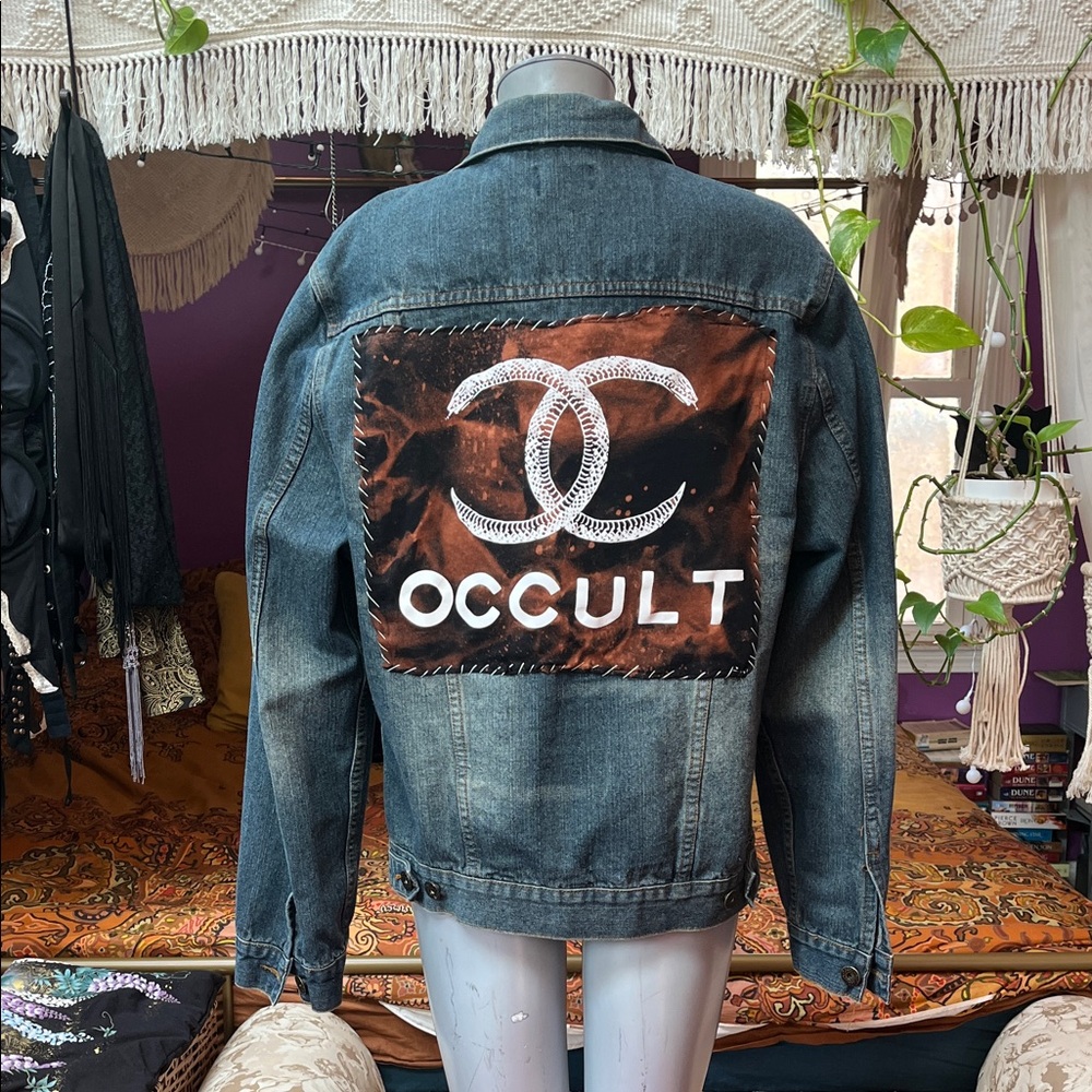 Men’s grunge goth Occult back patch DIY punk denim jacket